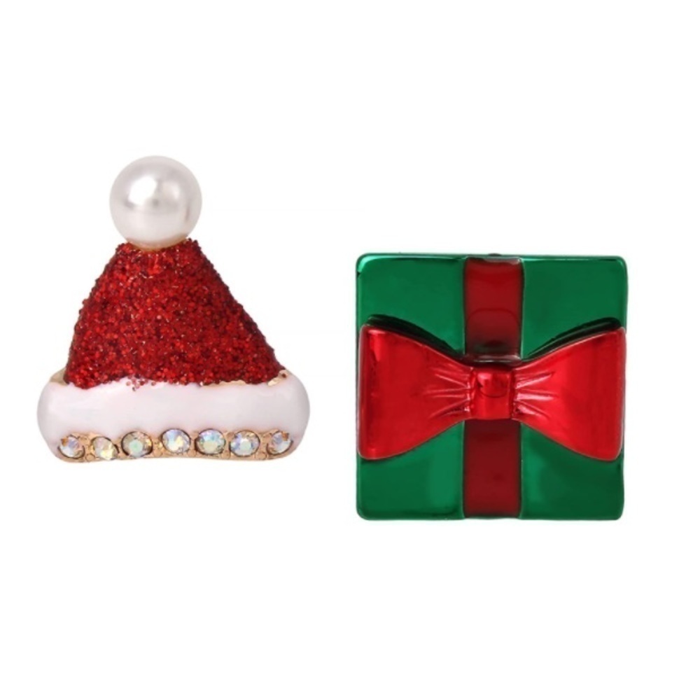 Betsey Johnson Christmas Mismatched Earrings Santa Hat Gift New